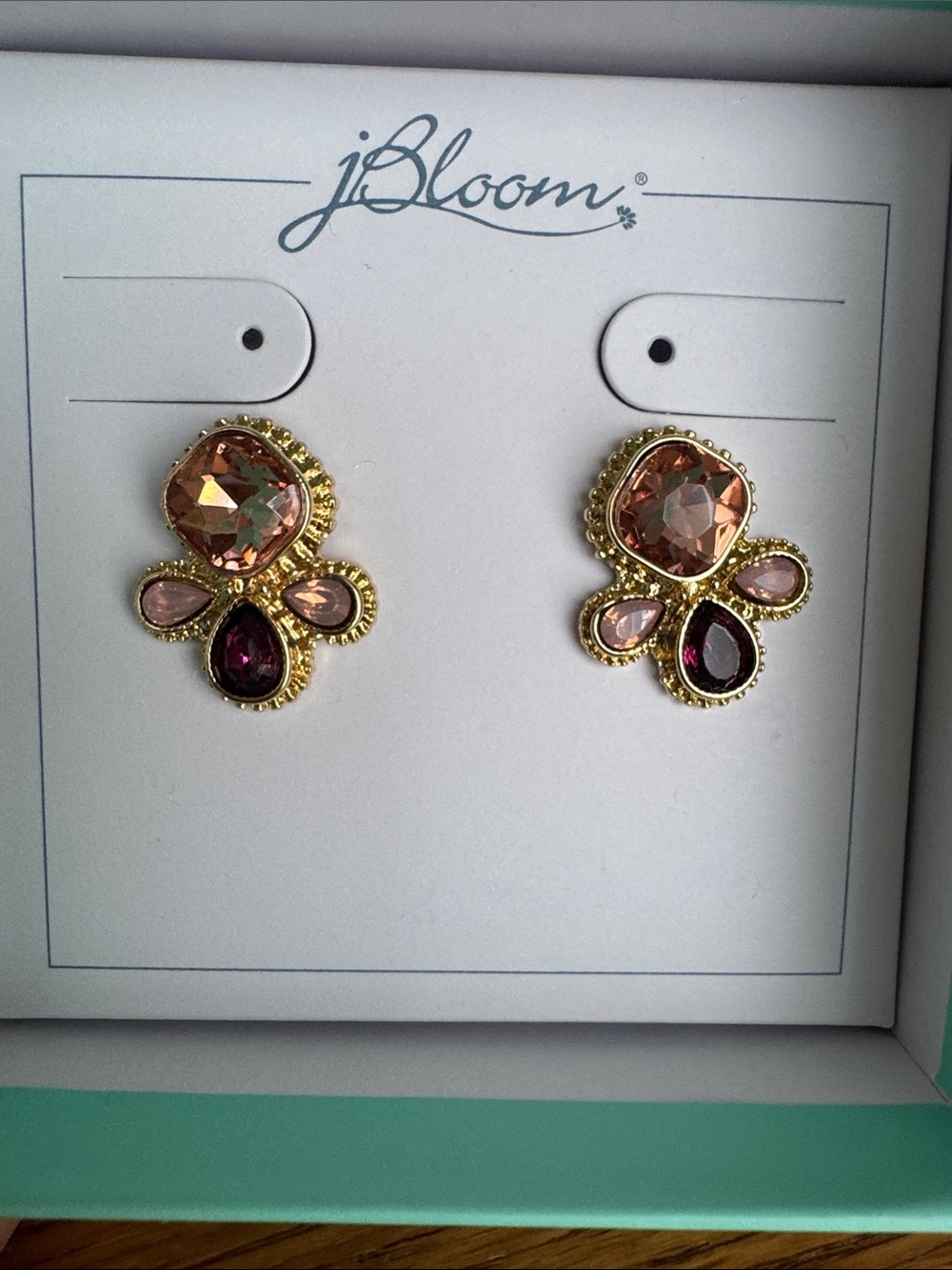 bloom Gold-Tone Stud Earrings with Peach, Light Pink & Deep Purple Crystals
